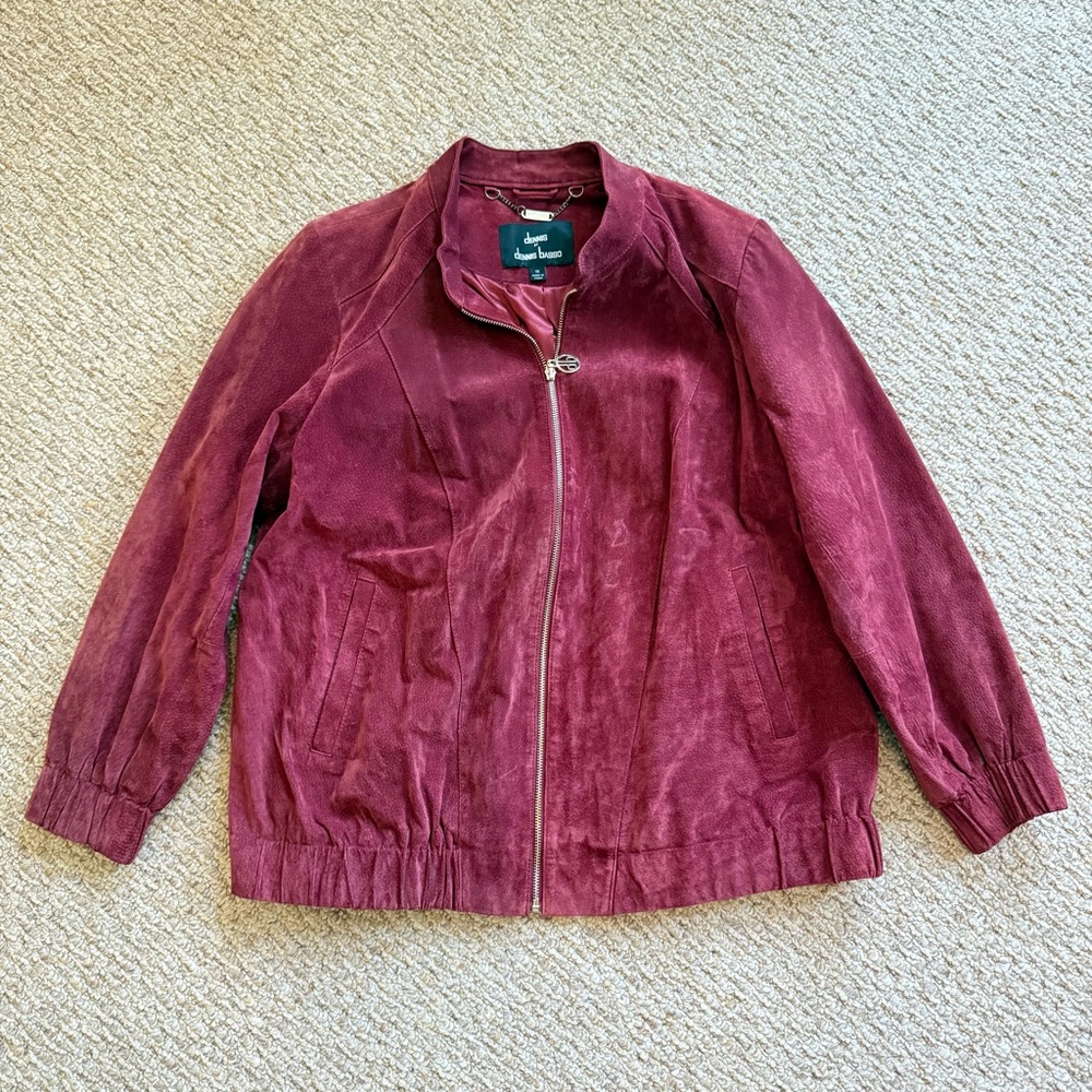 Dennis by Dennis Basso Women’s Genuine Suede Leather Maroon Red Jacket Size 1X